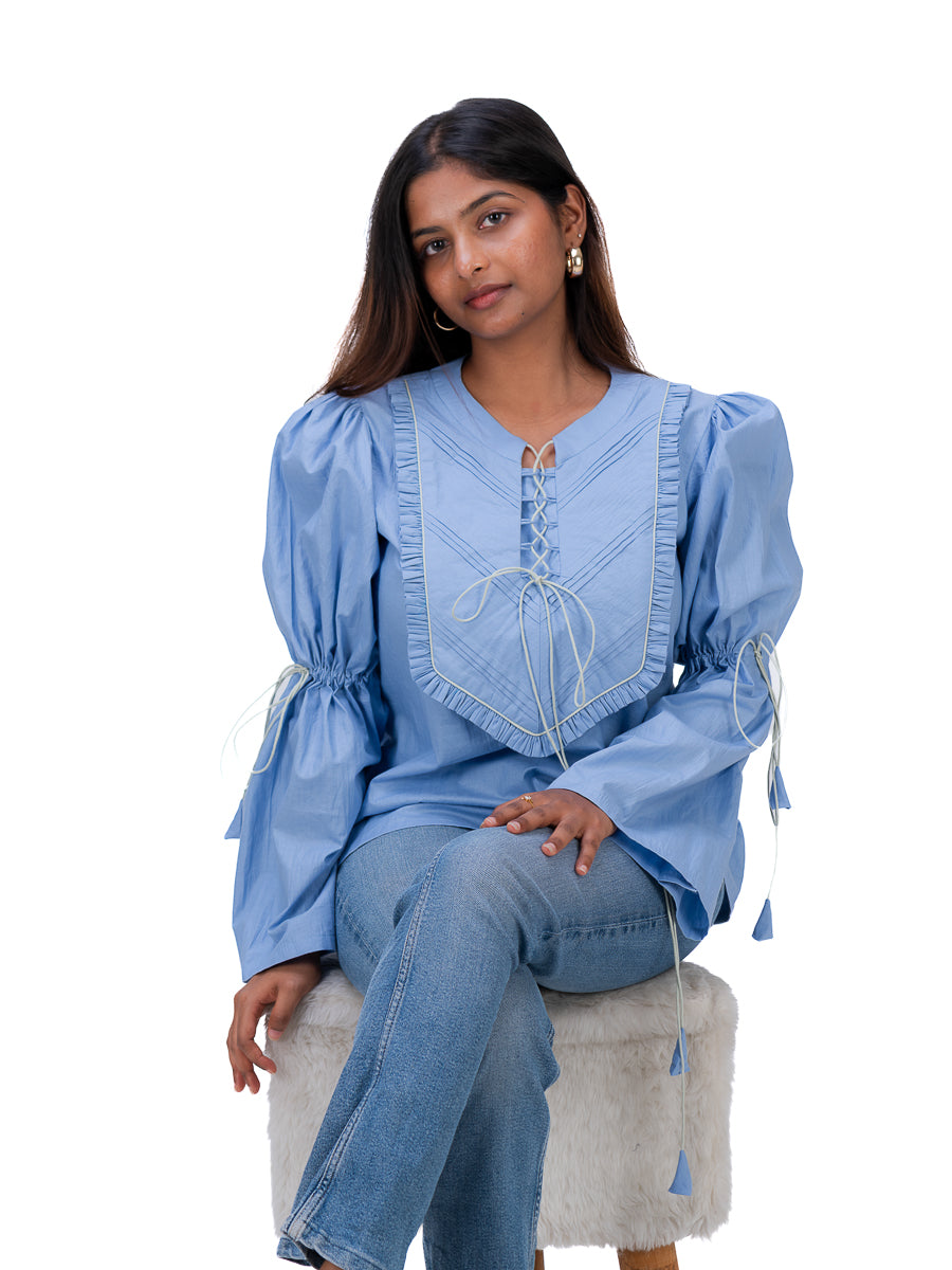 Bloom Blue Drawstring Top