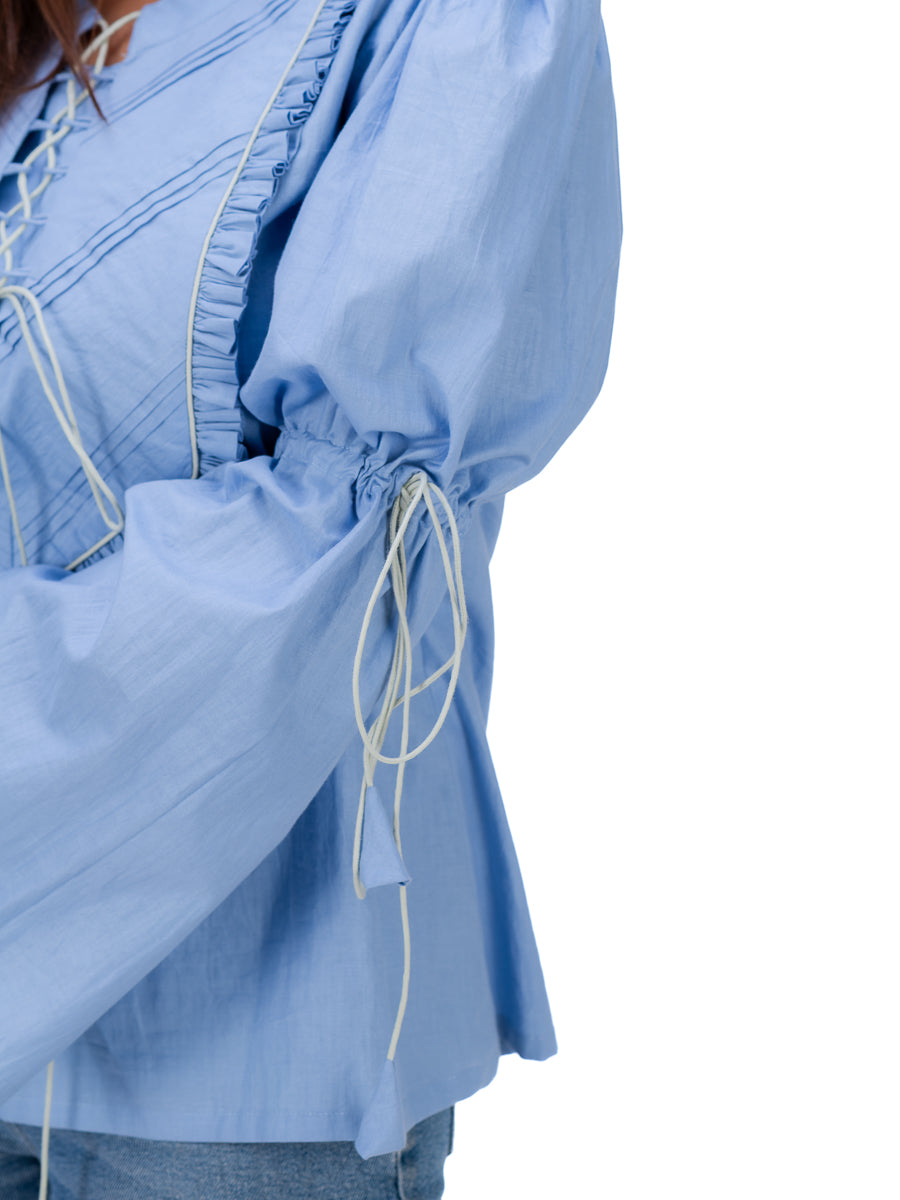 Bloom Blue Drawstring Top
