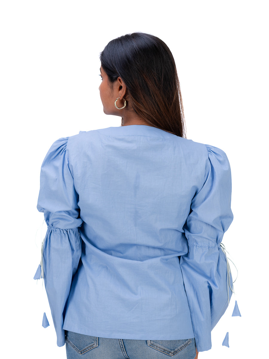 Bloom Blue Drawstring Top