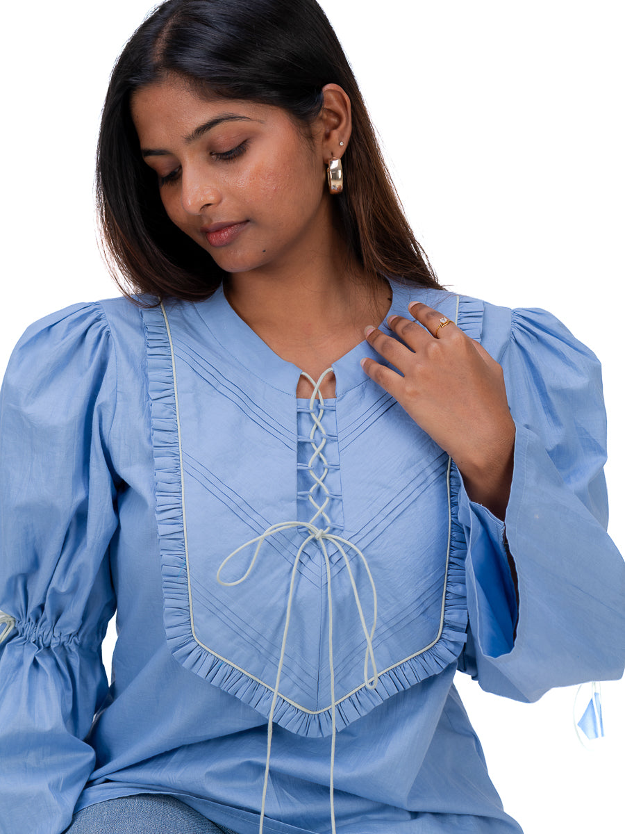 Bloom Blue Drawstring Top
